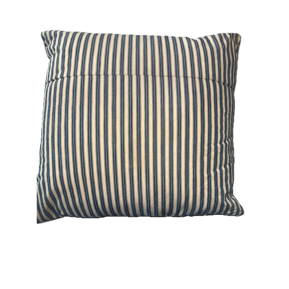 Vintage Pillow Feather Down 17X16 In Blue White Stripe Ticking Farmhouse Repair